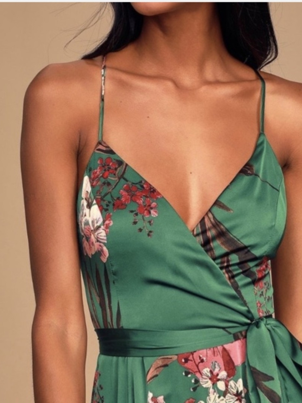 Lulu's Green Floral Wrap Maxi Dress - Picture 3 of 5